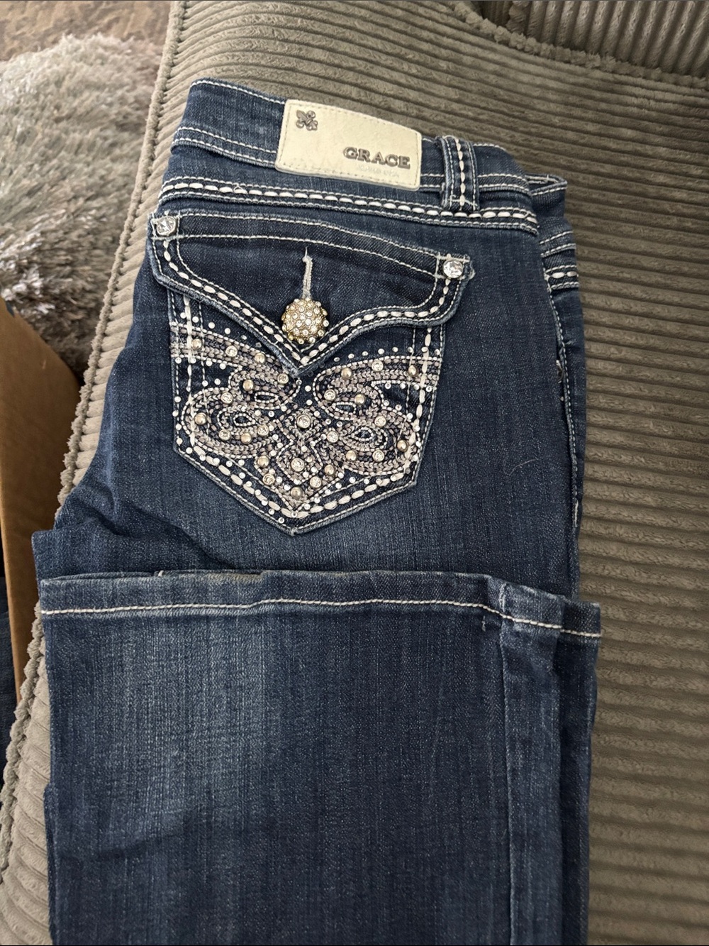 Grace Dark Blue Bootcut Jeans with Embellished Back Pocket